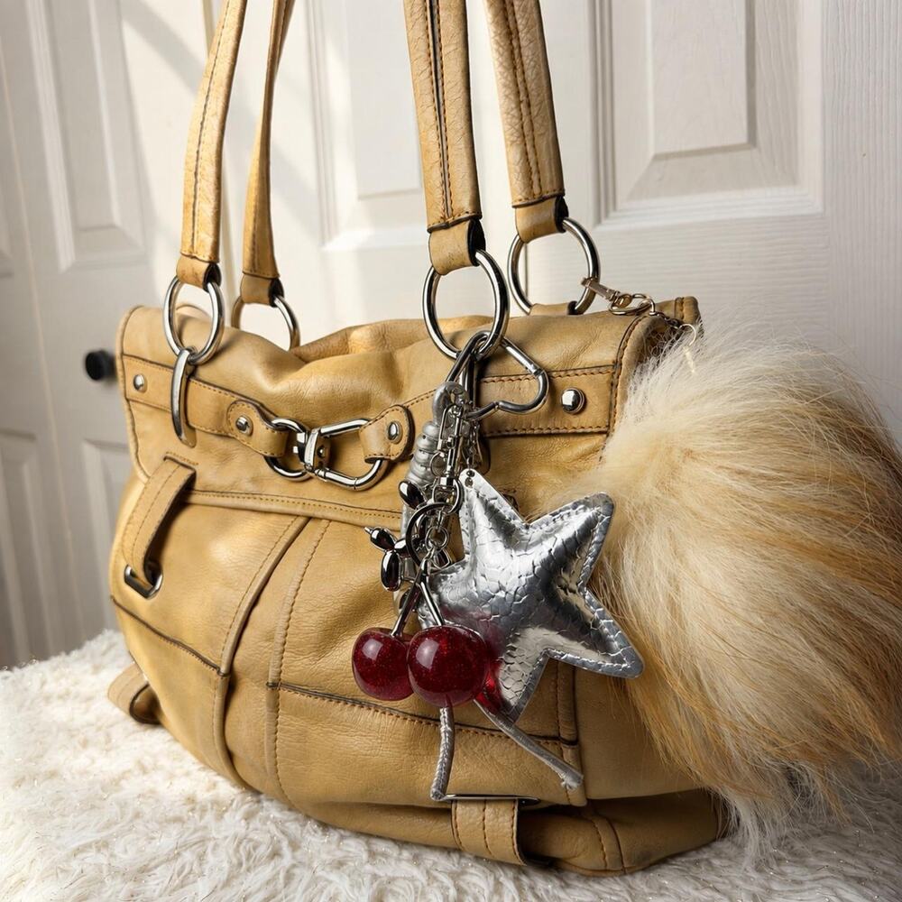 B. Makowsky Y2K Tan Leather Buckle Shoulder Bag Slouchy Hardware Purse
